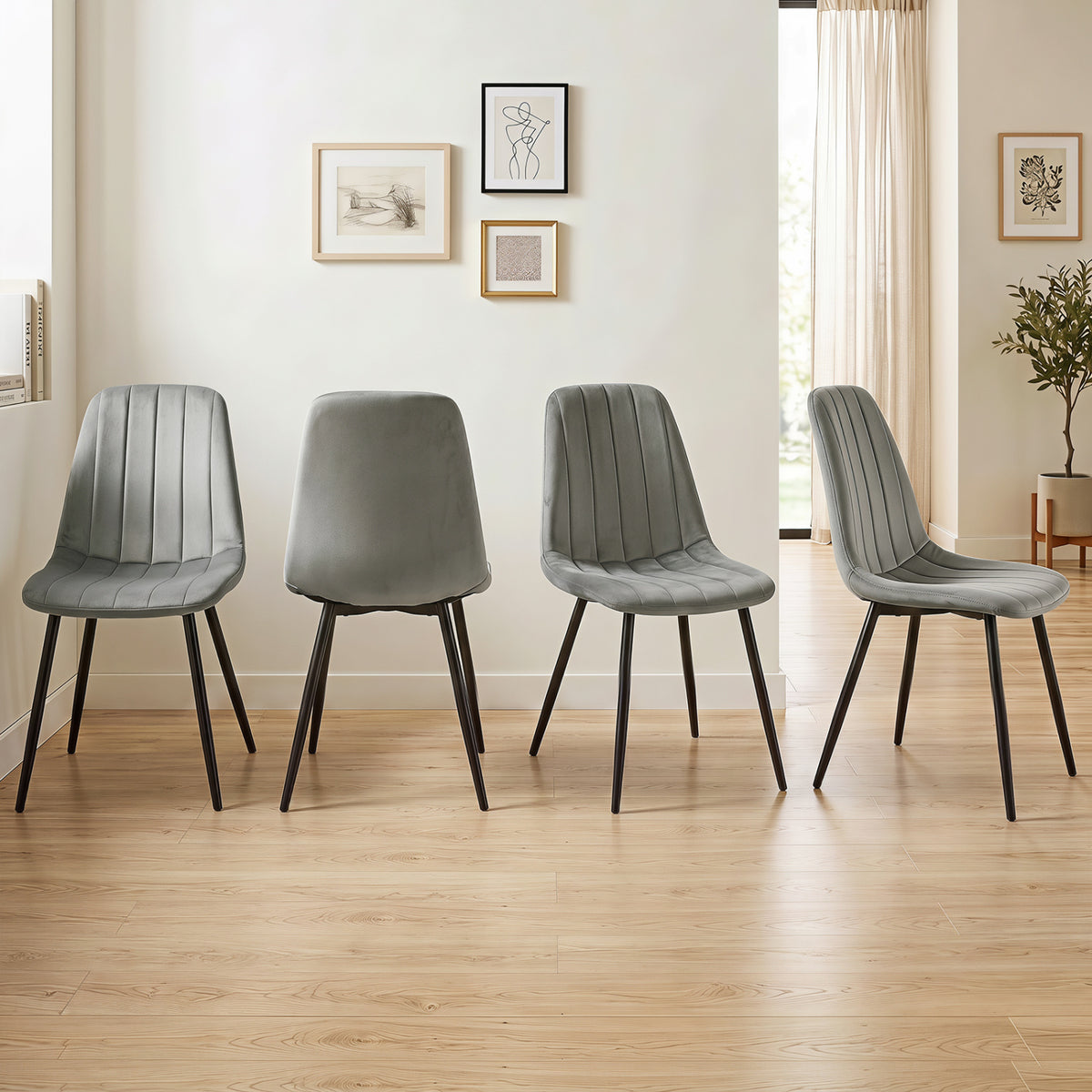 Upholstered Fabric Dining Chairs Set of 4 with Sturdy Metal Legs and Curved Backrest-Gray view 6