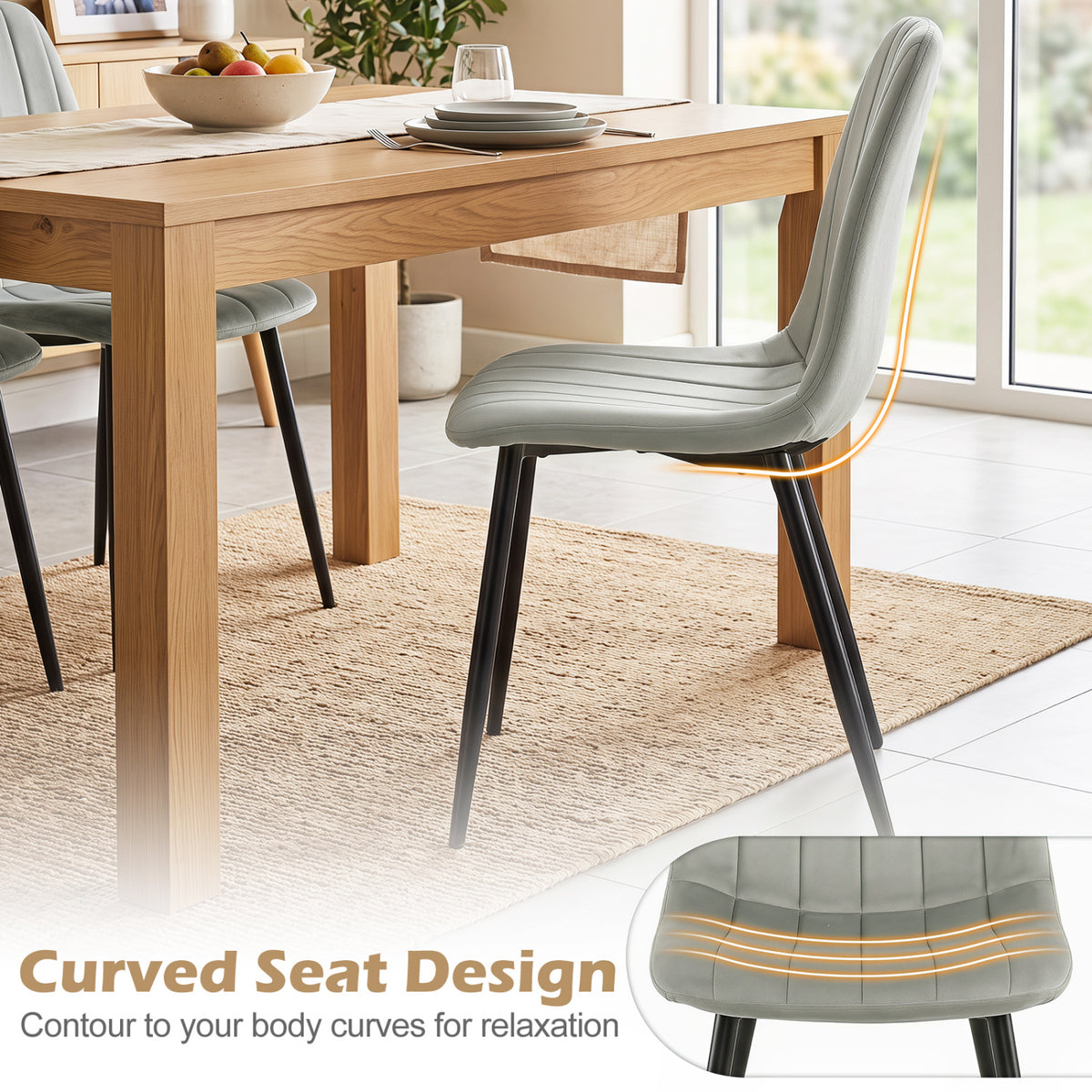 Upholstered Fabric Dining Chairs Set of 4 with Sturdy Metal Legs and Curved Backrest-Gray view 8