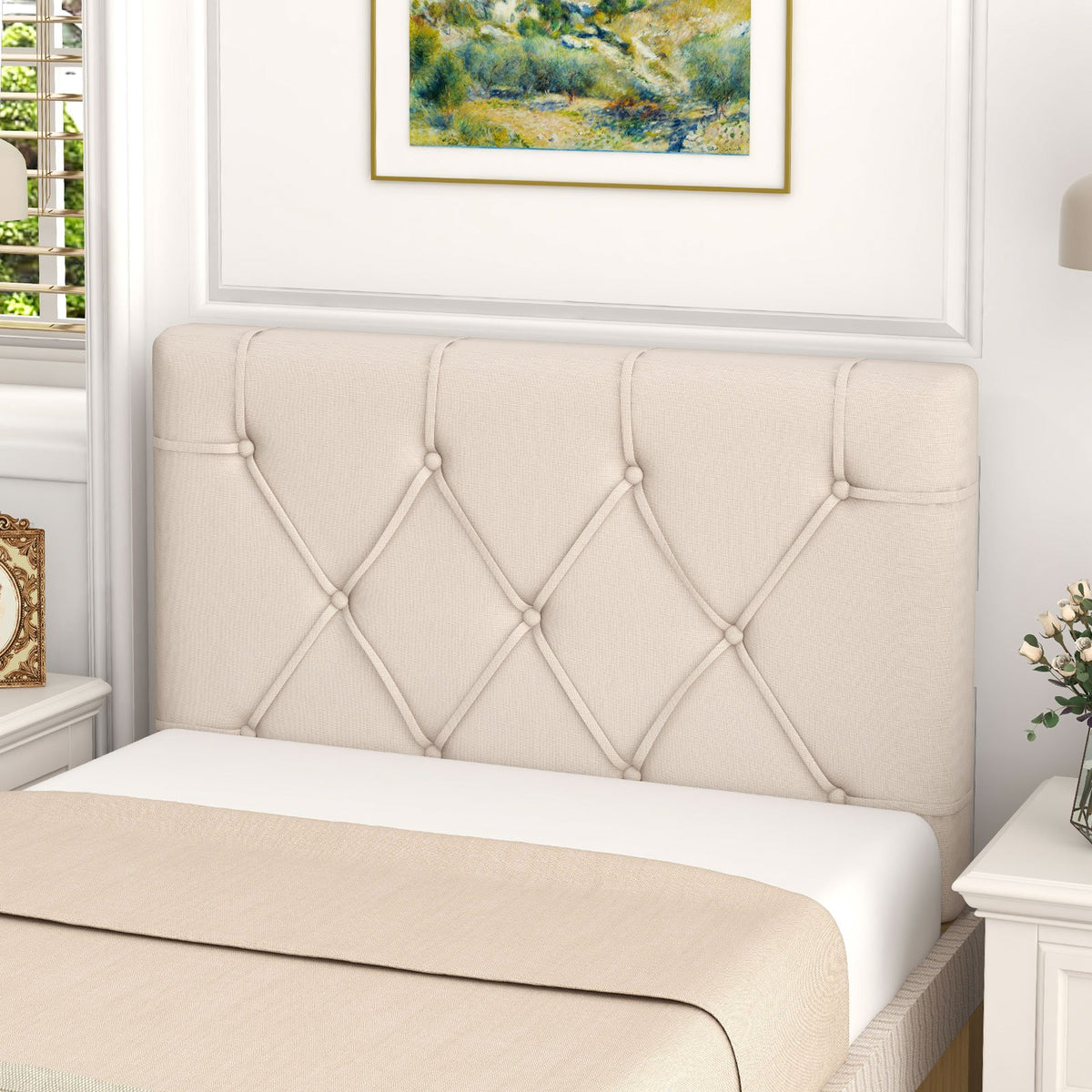 Upholstered Headboard for Twin Size Bed with Fabric Upholstery-Beige view 2