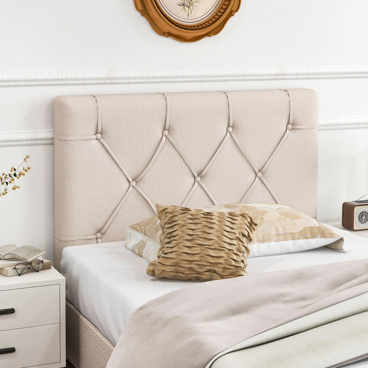 Upholstered Headboard for Twin Size Bed with Fabric Upholstery-Beige view 6