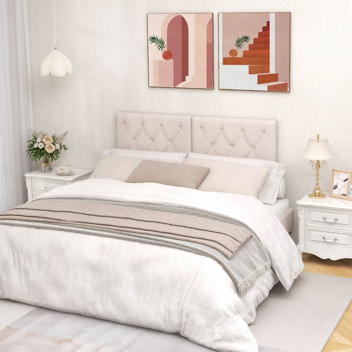Upholstered Headboard for Twin Size Bed with Fabric Upholstery-Beige view 7