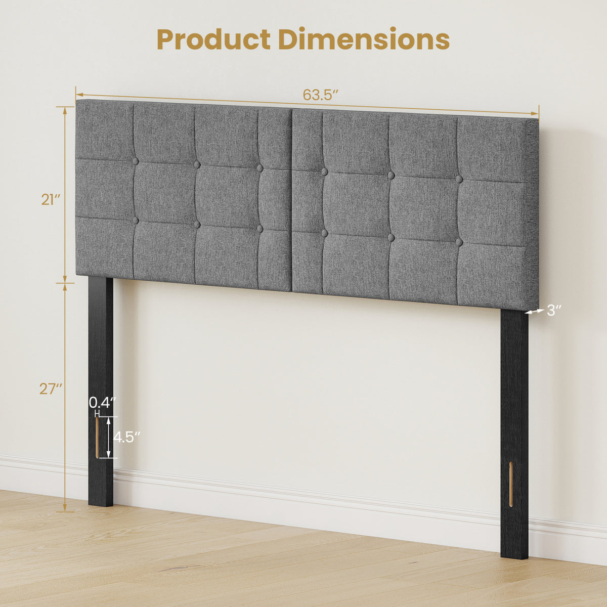 Upholstered Headboard with Adjustable Width for Full/Queen Size Beds-Dark Gray view 5