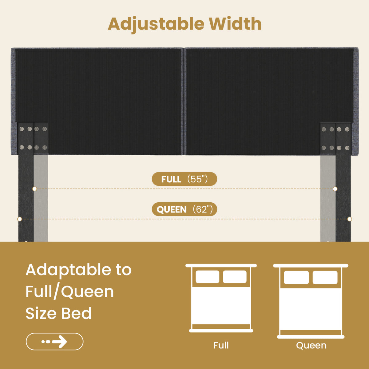 Upholstered Headboard with Adjustable Width for Full/Queen Size Beds-Dark Gray view 7