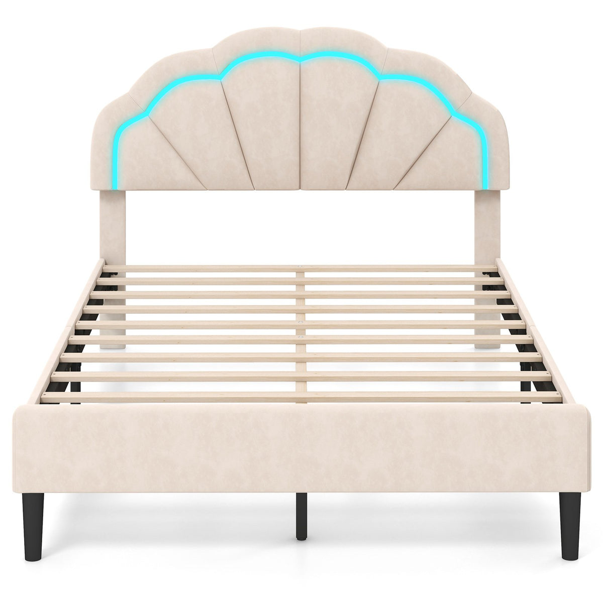 Upholstered LED Bed Frame with Adjustable Flower Headboard and Metal Support Feet-Full Size view 4