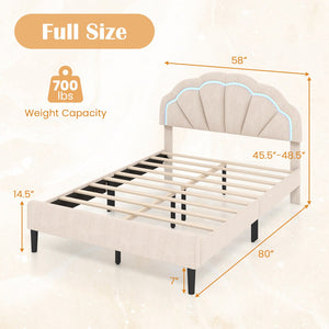 Upholstered LED Bed Frame with Adjustable Flower Headboard and Metal Support Feet-Full Size view 5
