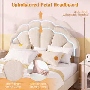 Upholstered LED Bed Frame with Adjustable Flower Headboard and Metal Support Feet-Full Size view 8