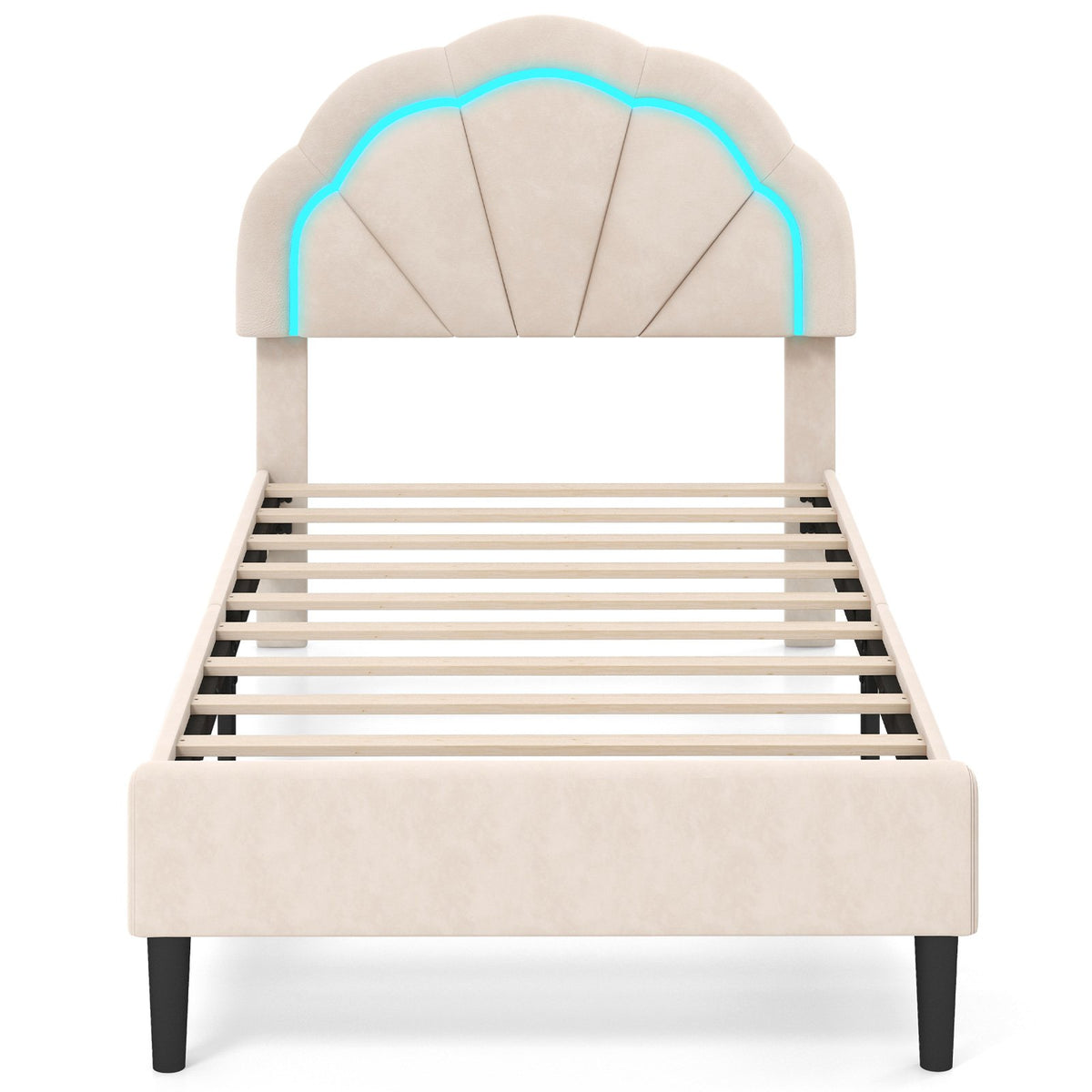 Upholstered LED Bed Frame with Adjustable Flower Headboard and Metal Support Feet-Twin Size view 4