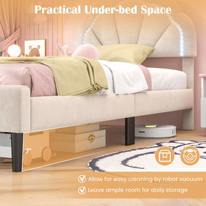 Upholstered LED Bed Frame with Adjustable Flower Headboard and Metal Support Feet-Twin Size view 9