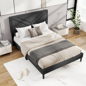Upholstered Platform Bed with Tufted Headboard and Wooden Slats-Full Size view 2