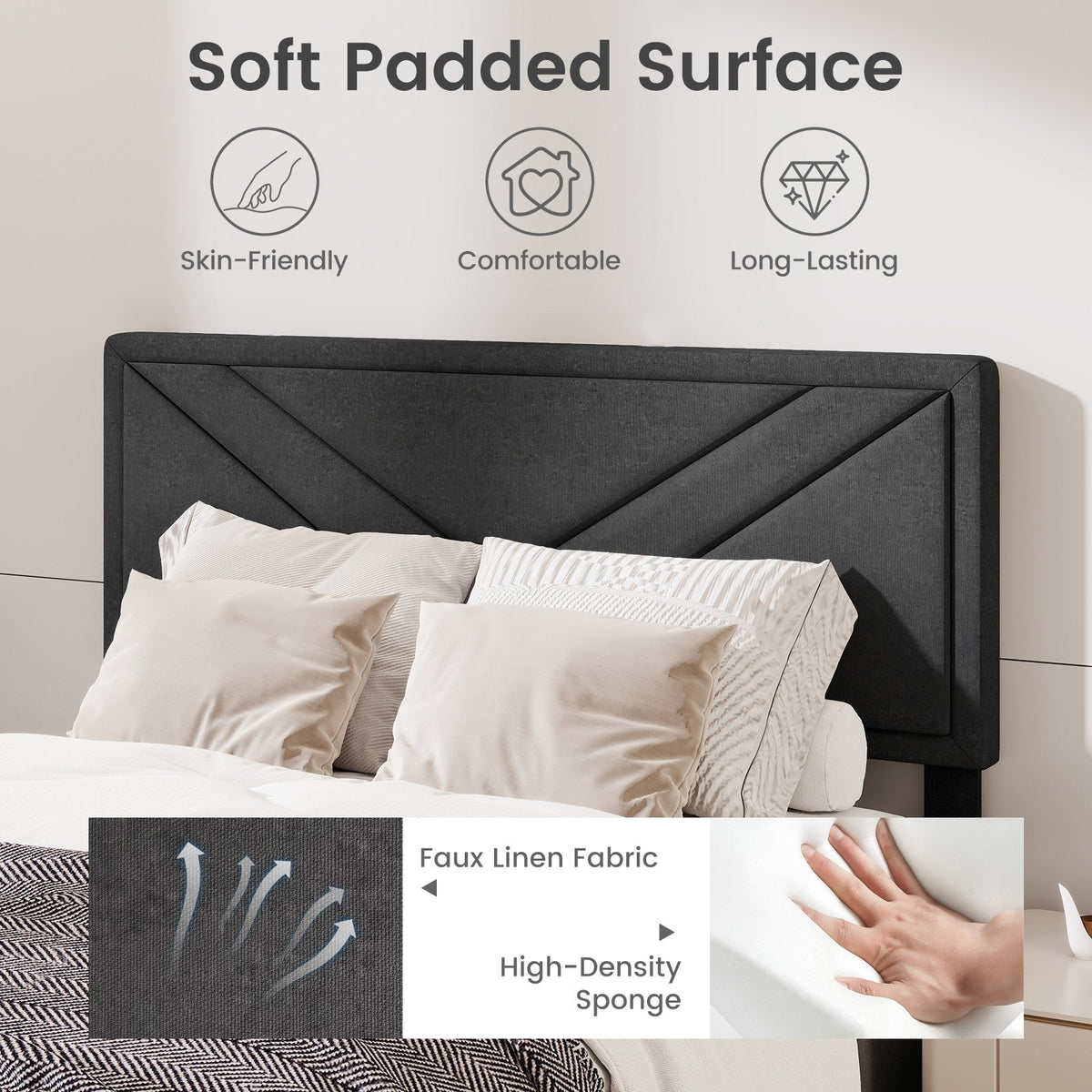 Upholstered Platform Bed with Tufted Headboard and Wooden Slats-Full Size view 6