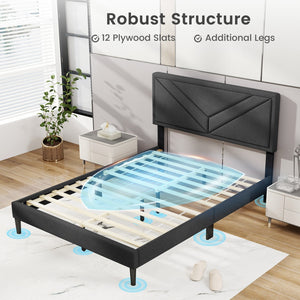 Upholstered Platform Bed with Tufted Headboard and Wooden Slats-Full Size view 7