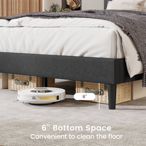 Upholstered Platform Bed with Tufted Headboard and Wooden Slats-Full Size view 8