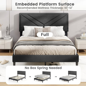 Upholstered Platform Bed with Tufted Headboard and Wooden Slats-Full Size view 9