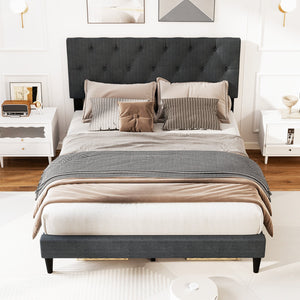 Upholstered Platform Bed with Tufted Headboard and Wooden Slats Gray-Full Size view 2