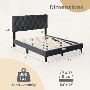 Upholstered Platform Bed with Tufted Headboard and Wooden Slats Gray-Full Size view 4