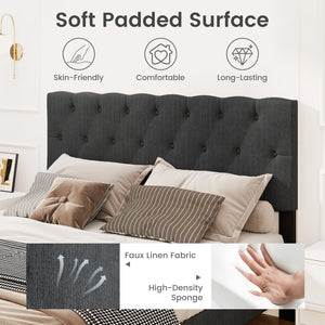 Upholstered Platform Bed with Tufted Headboard and Wooden Slats Gray-Queen Size view 6