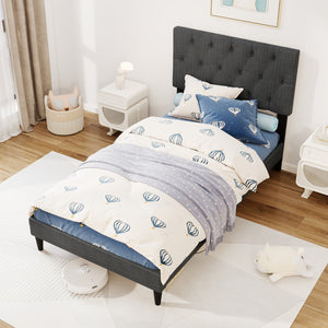 Upholstered Platform Bed with Tufted Headboard and Wooden Slats Gray-Twin Size view 2