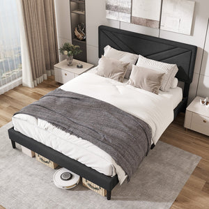 Upholstered Platform Bed with Tufted Headboard and Wooden Slats-Queen Size view 3
