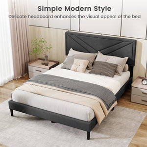 Upholstered Platform Bed with Tufted Headboard and Wooden Slats-Queen Size view 5