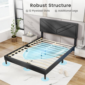 Upholstered Platform Bed with Tufted Headboard and Wooden Slats-Queen Size view 7