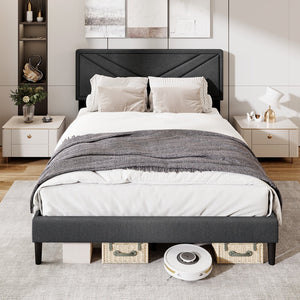 Upholstered Platform Bed with Tufted Headboard and Wooden Slats-Queen Size view 9