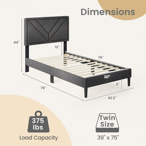 Upholstered Platform Bed with Tufted Headboard and Wooden Slats-Twin Size view 4