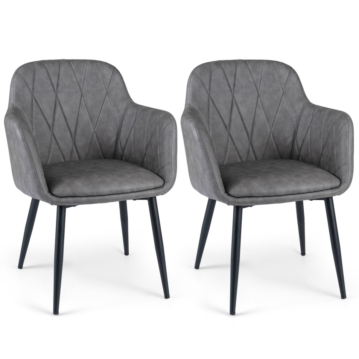 Upholstered PU Leather Kitchen Chairs Set of 2 with Curved Back and Wide Seat-Gray