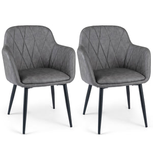 Upholstered PU Leather Kitchen Chairs Set of 2 with Curved Back and Wide Seat-Gray