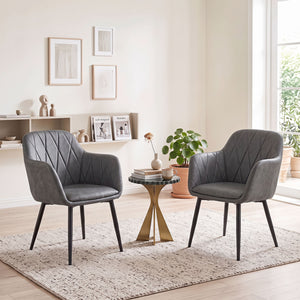 Upholstered PU Leather Kitchen Chairs Set of 2 with Curved Back and Wide Seat-Gray view 2