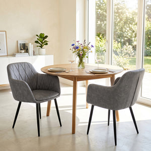 Upholstered PU Leather Kitchen Chairs Set of 2 with Curved Back and Wide Seat-Gray view 3