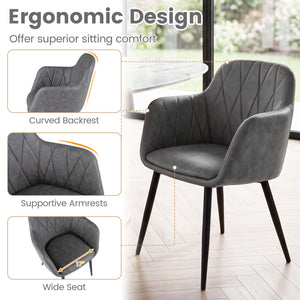 Upholstered PU Leather Kitchen Chairs Set of 2 with Curved Back and Wide Seat-Gray view 6