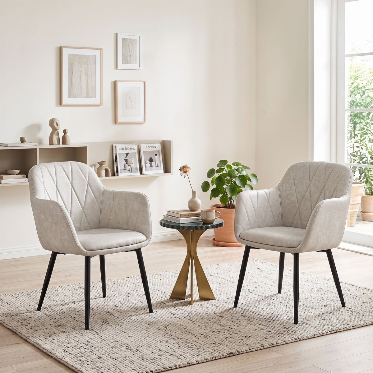 Upholstered PU Leather Kitchen Chairs Set of 2 with Curved Back and Wide Seat-White view 3