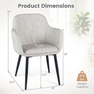 Upholstered PU Leather Kitchen Chairs Set of 2 with Curved Back and Wide Seat-White view 4