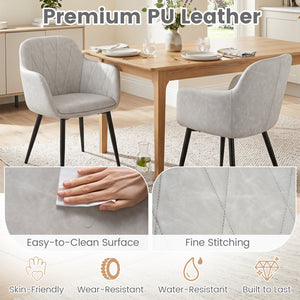 Upholstered PU Leather Kitchen Chairs Set of 2 with Curved Back and Wide Seat-White view 5