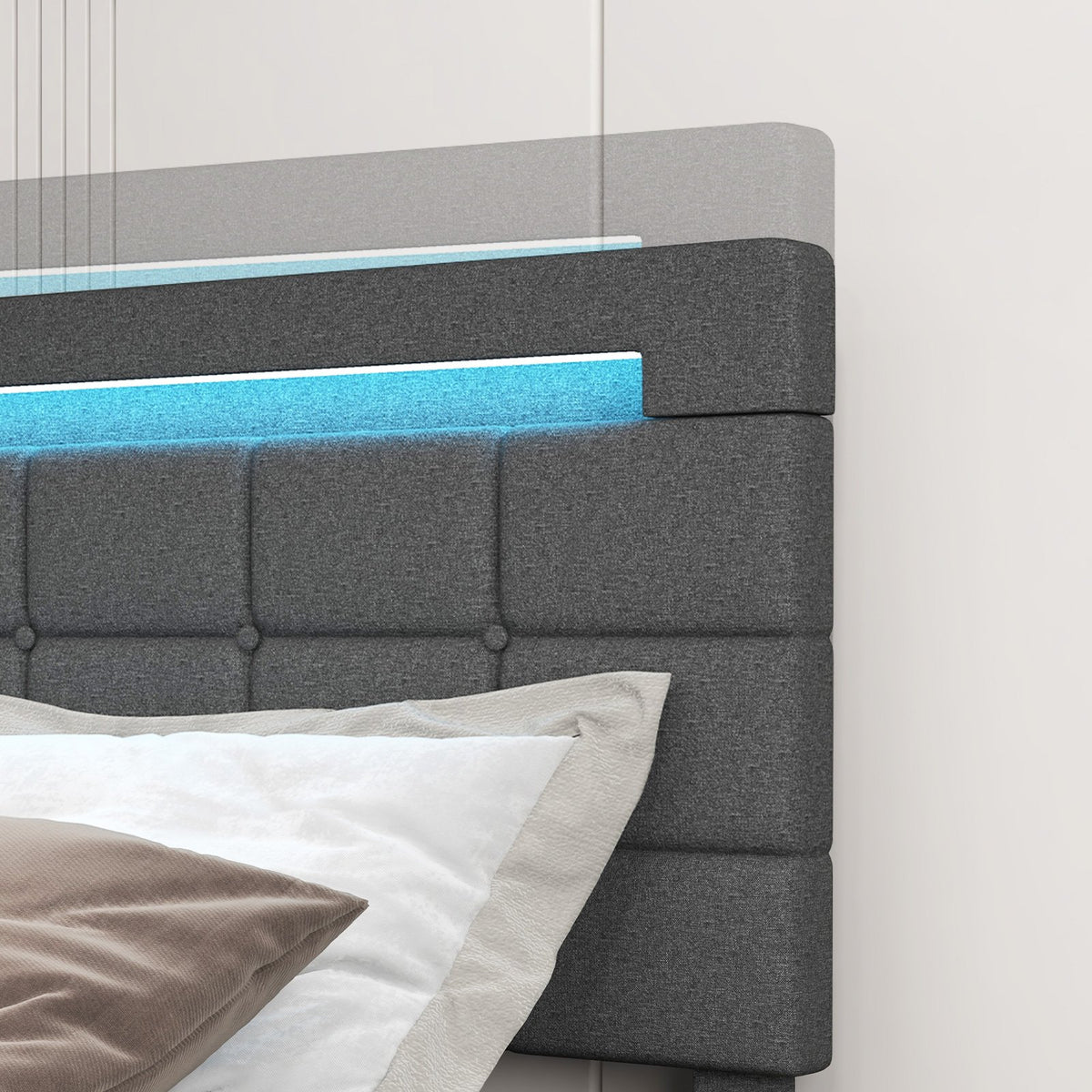 Upholstered Queen LED Bed Frame with Headboard and 4 Drawers-Queen Size view 8