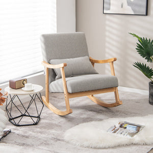 Upholstered Rocking Chair with Pillow and Rubber Wood Frame-Gray view 2