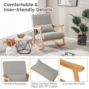 Upholstered Rocking Chair with Pillow and Rubber Wood Frame-Gray view 7