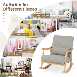 Upholstered Rocking Chair with Pillow and Rubber Wood Frame-Gray view 8