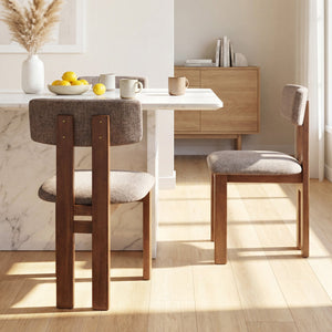Upholstered Rubber Wood Dining Chairs Set of 2 with Curved Backrest-Walnut view 3