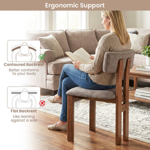 Upholstered Rubber Wood Dining Chairs Set of 2 with Curved Backrest-Walnut view 7
