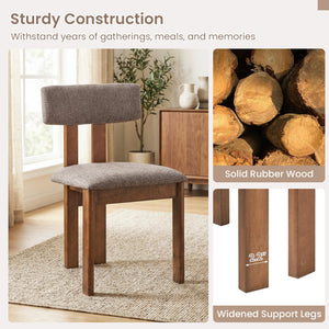 Upholstered Rubber Wood Dining Chairs Set of 2 with Curved Backrest-Walnut view 8