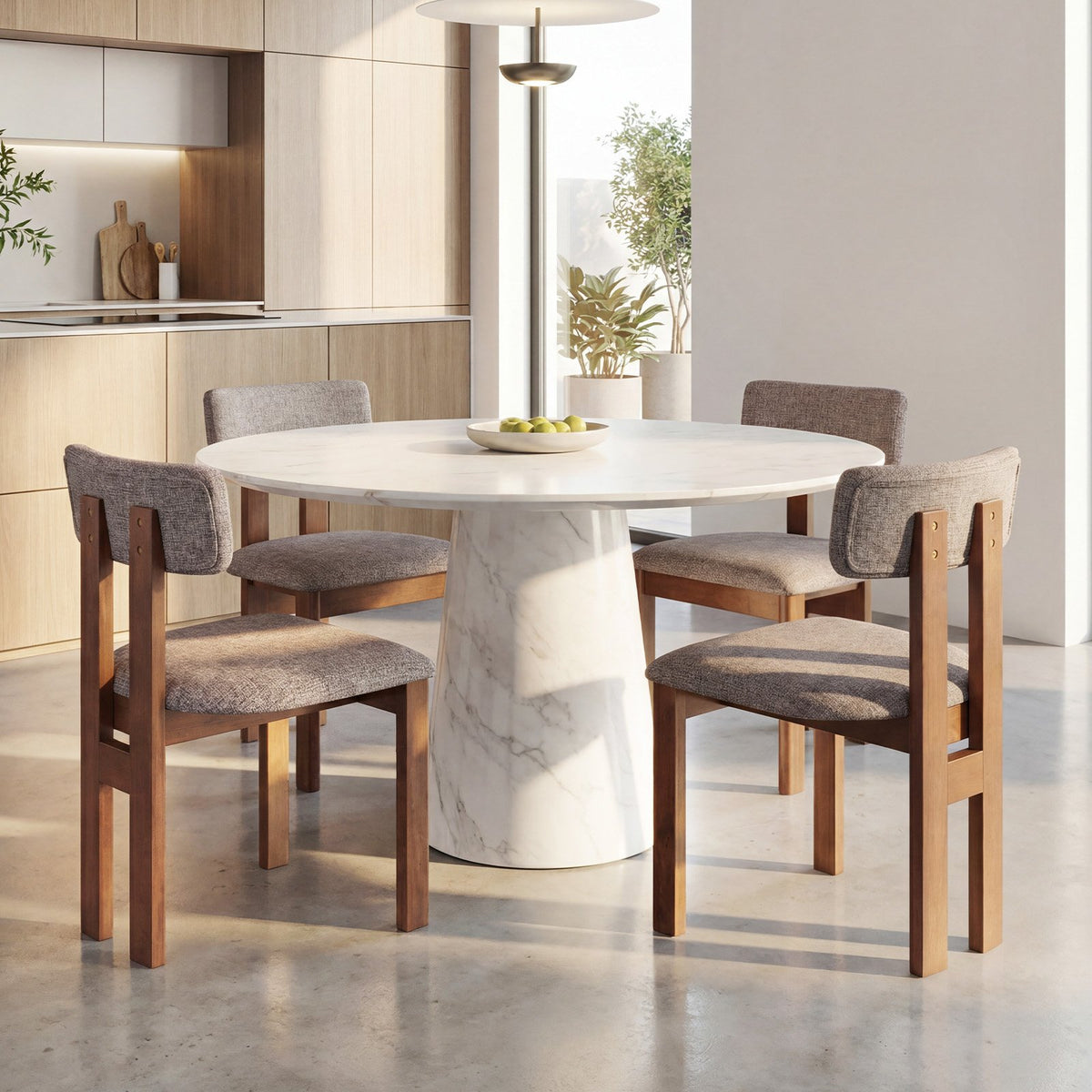 Upholstered Rubber Wood Dining Chairs Set of 4 with Curved Backrest-Walnut view 2