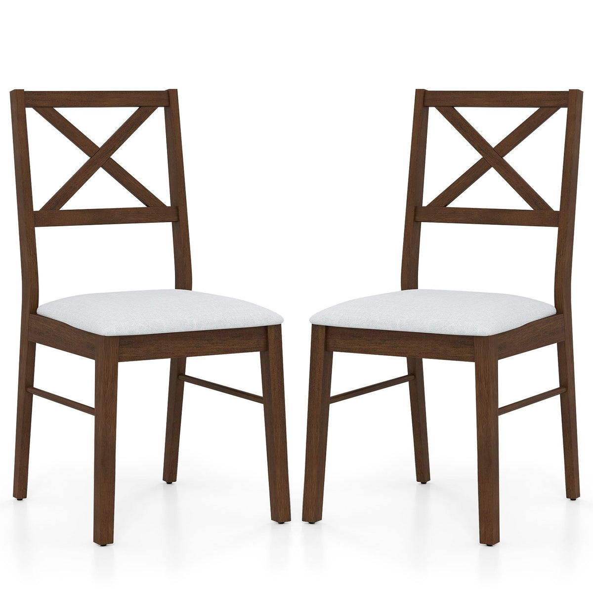 Upholstered Side Dining Chairs Set of 2 with Rubber Wood Frame-Brown