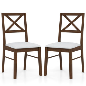 Upholstered Side Dining Chairs Set of 2 with Rubber Wood Frame-Brown