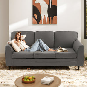 Upholstered Teddy Velvet 3-Seat Sofa with Comfy Back Pillows-Gray view 3