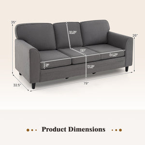 Upholstered Teddy Velvet 3-Seat Sofa with Comfy Back Pillows-Gray view 4
