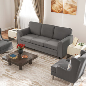 Upholstered Teddy Velvet 3-Seat Sofa with Comfy Back Pillows-Gray view 5