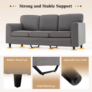 Upholstered Teddy Velvet 3-Seat Sofa with Comfy Back Pillows-Gray view 8