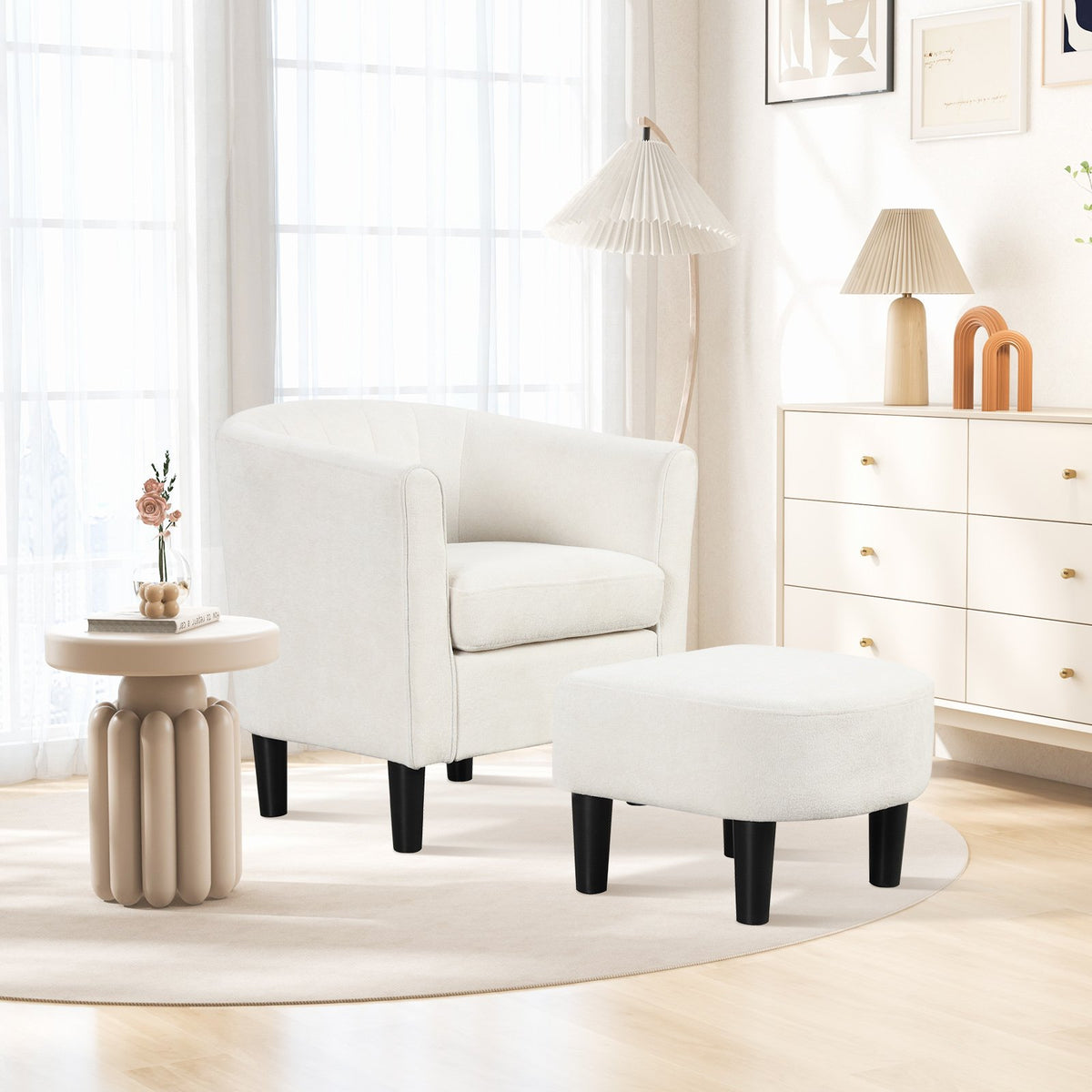 Upholstered Teddy Velvet Club Barrel Chair with Ottoman with Footrest-Beige view 2