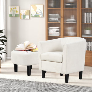 Upholstered Teddy Velvet Club Barrel Chair with Ottoman with Footrest-Beige view 3